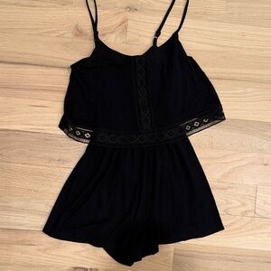 Topshop PETITE Black Romper with Lace Detail